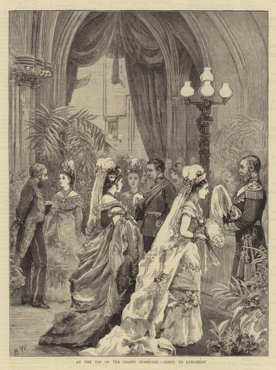 Le mariage du duc de Connaught, en haut du grand escalier, allant déjeuner - Henry Woods